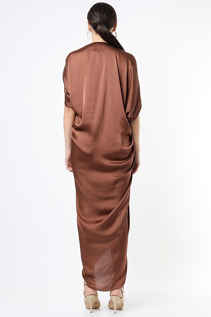 Brown Draped Gown by NA-KA at Pernia's Pop Up Shop