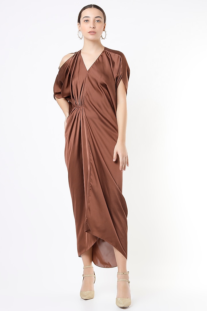 Brown Draped Gown by NA-KA at Pernia's Pop Up Shop