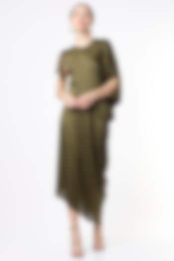 Moss Green High-Low Draped Dress by NA-KA