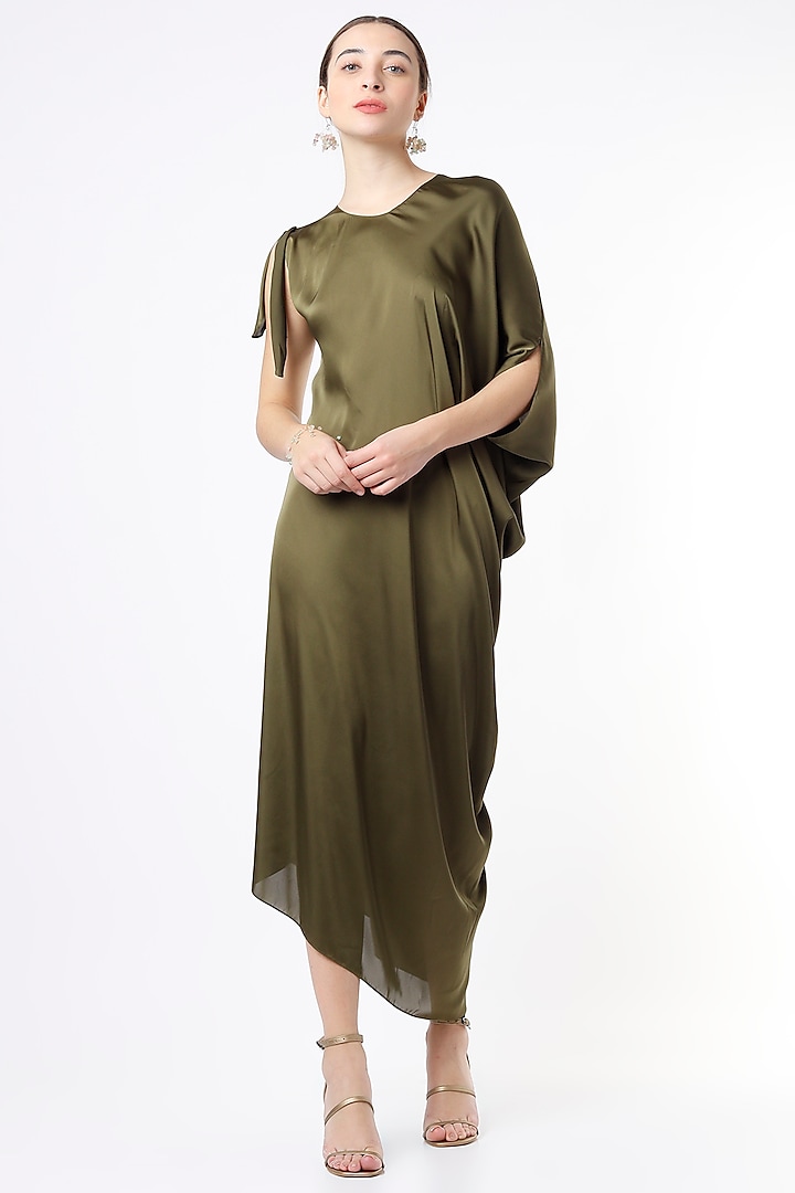 Moss Green High-Low Draped Dress by NA-KA