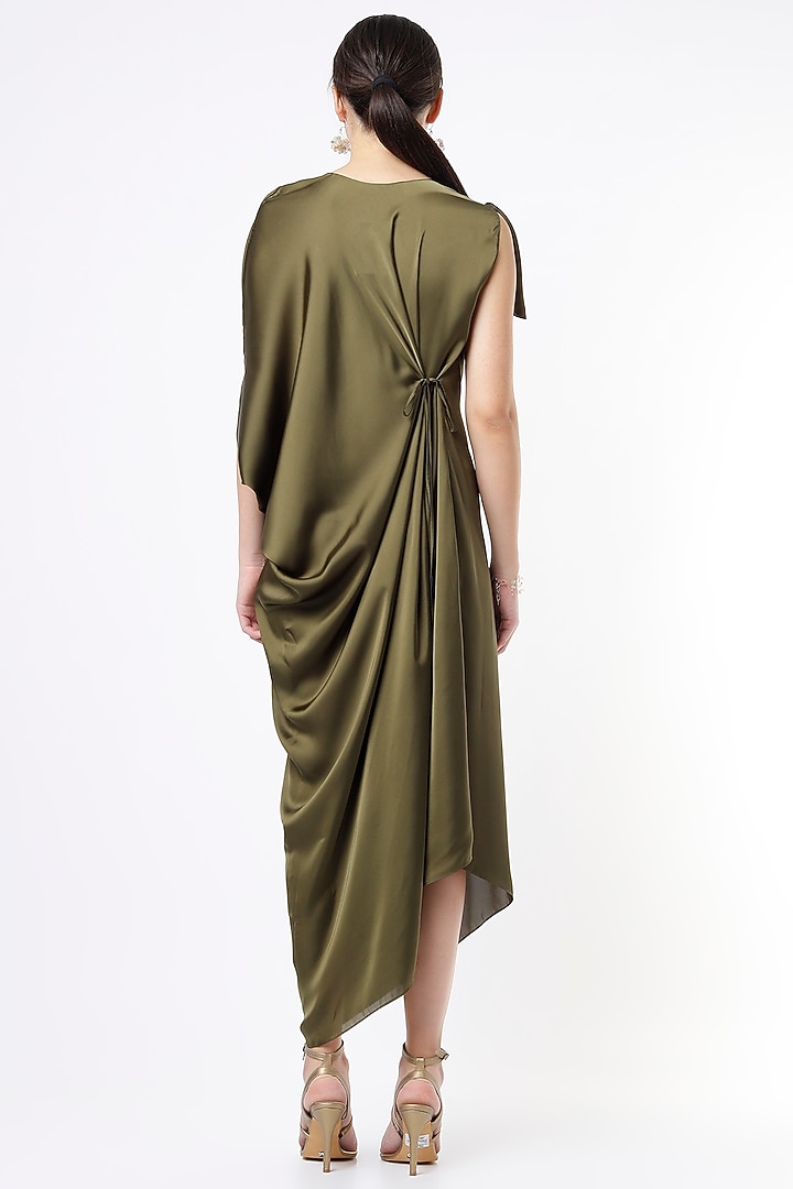 Moss Green High-Low Draped Summer Dress by NA-KA at Pernia's Pop Up Shop