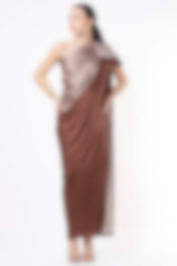 Brown Draped Dress With Detachable Overlap by NA-KA