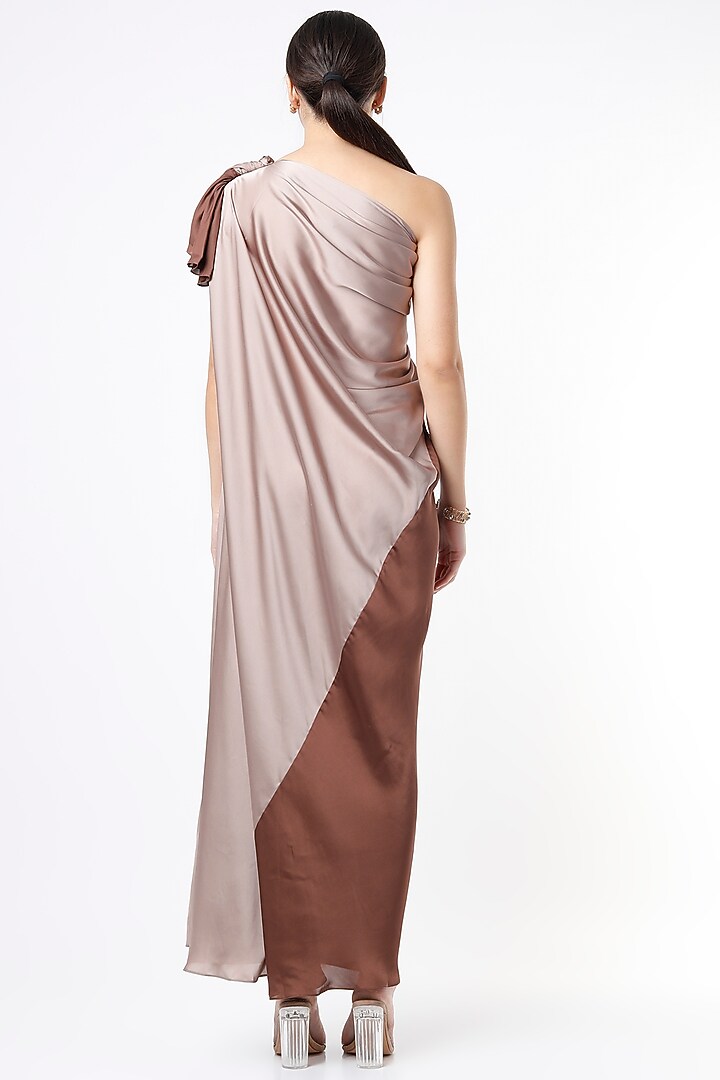 Brown Draped Summer Dress With Detachable Overlap by NA-KA at Pernia's Pop Up Shop