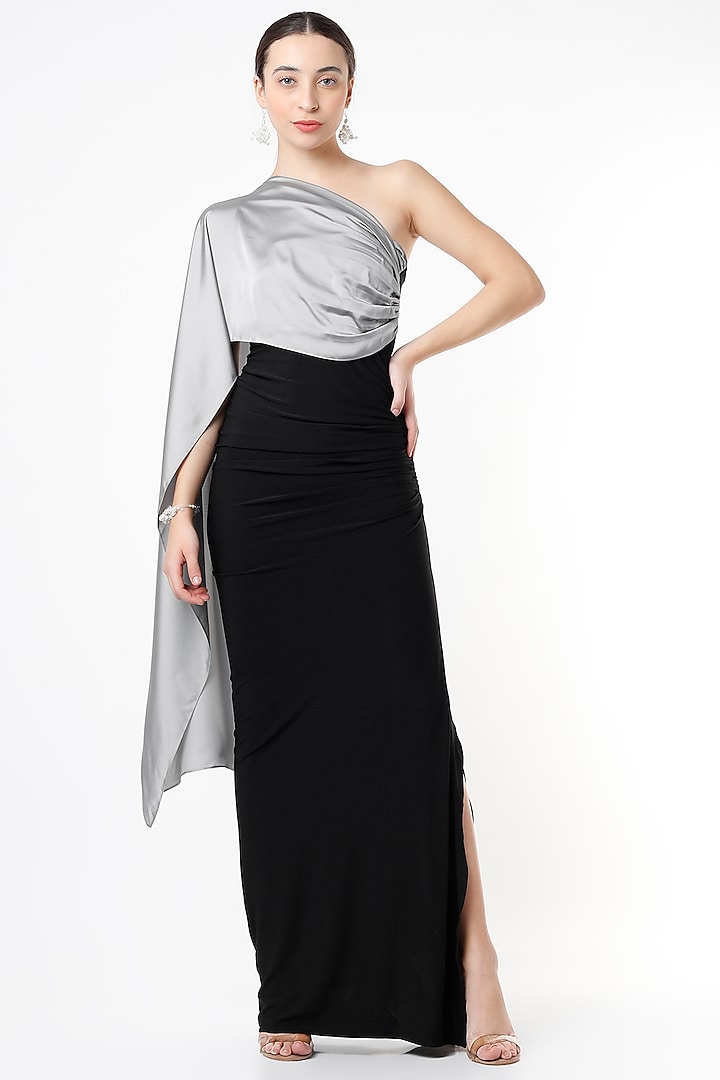 Black & Silver Grey Gathered Gown by NA-KA