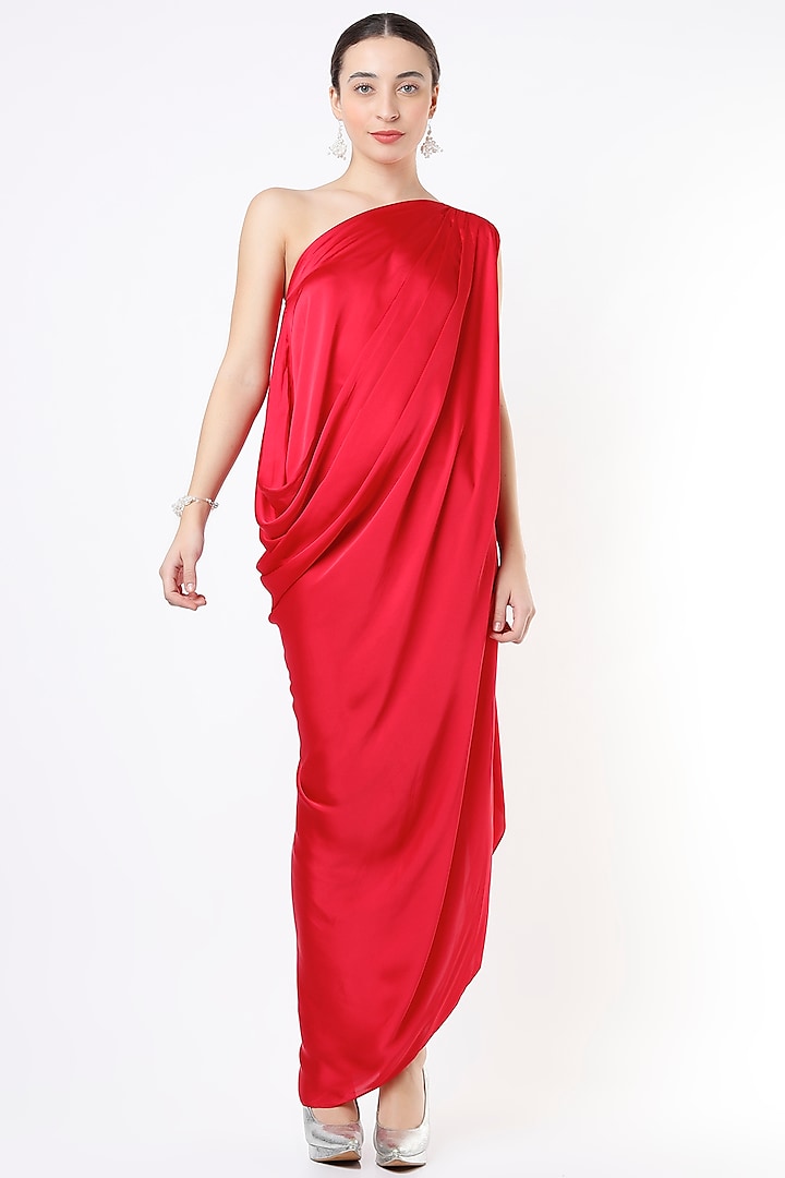 Red One-Shoulder Draped Gown by NA-KA at Pernia's Pop Up Shop