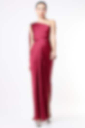Deep Red One-Shoulder Gown by NA-KA