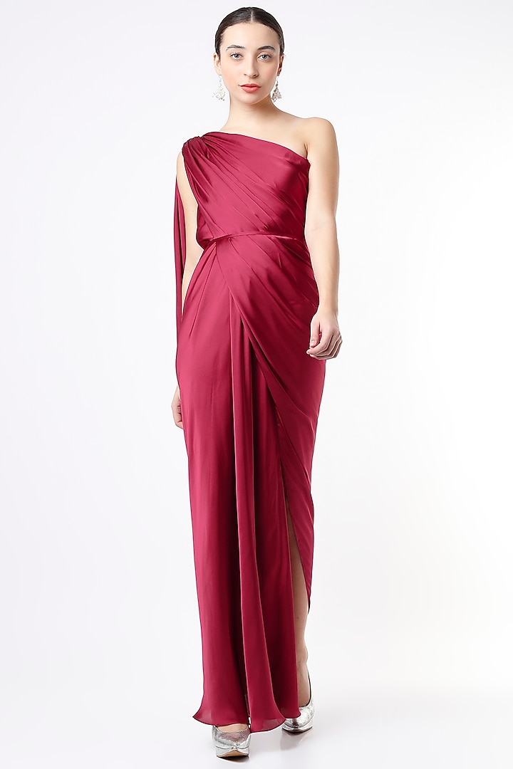Deep Red One-Shoulder Gown by NA-KA