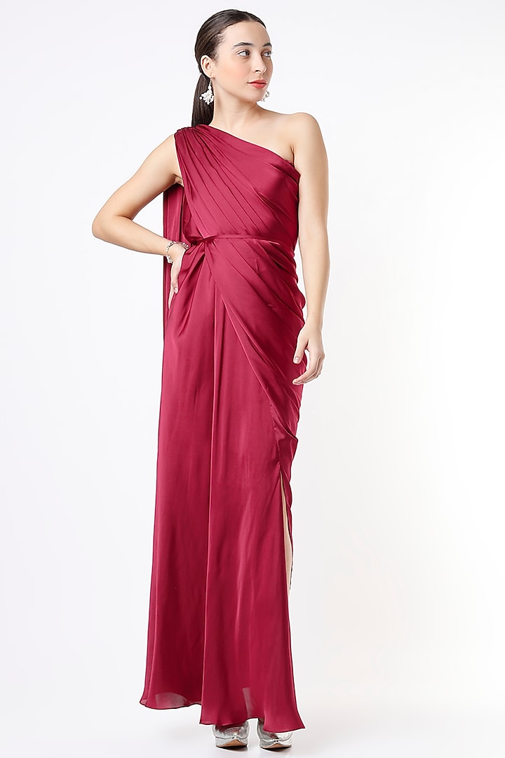 Deep Red One-Shoulder Gown by NA-KA at Pernia's Pop Up Shop