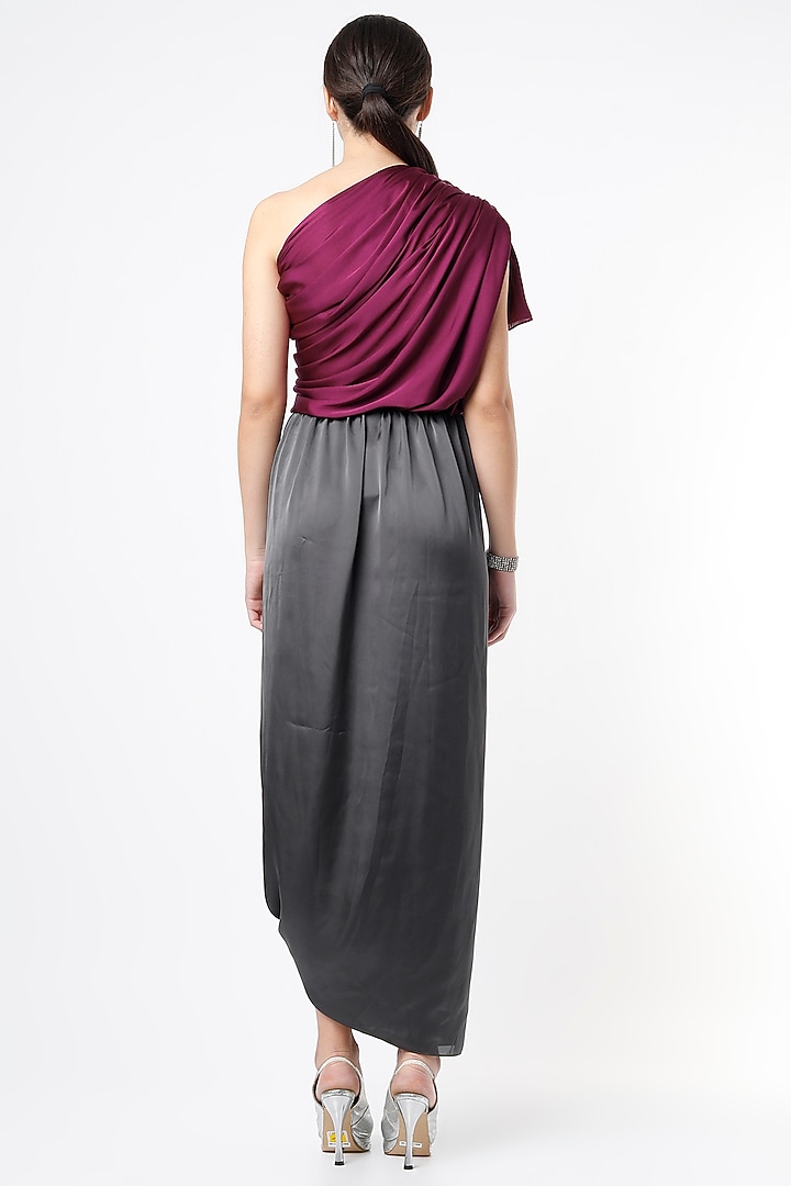 Wine & Grey Satin Skirt Set by NA-KA at Pernia's Pop Up Shop