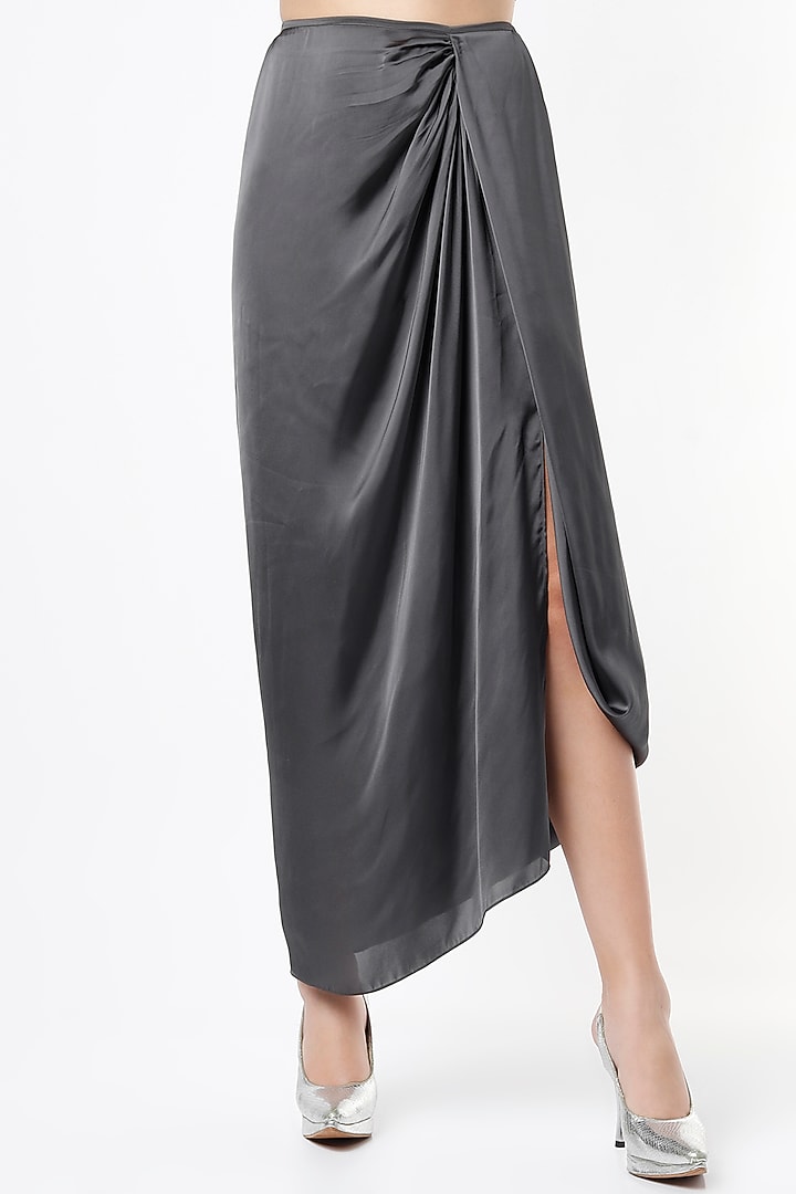 Wine & Grey Satin Skirt Set by NA-KA at Pernia's Pop Up Shop