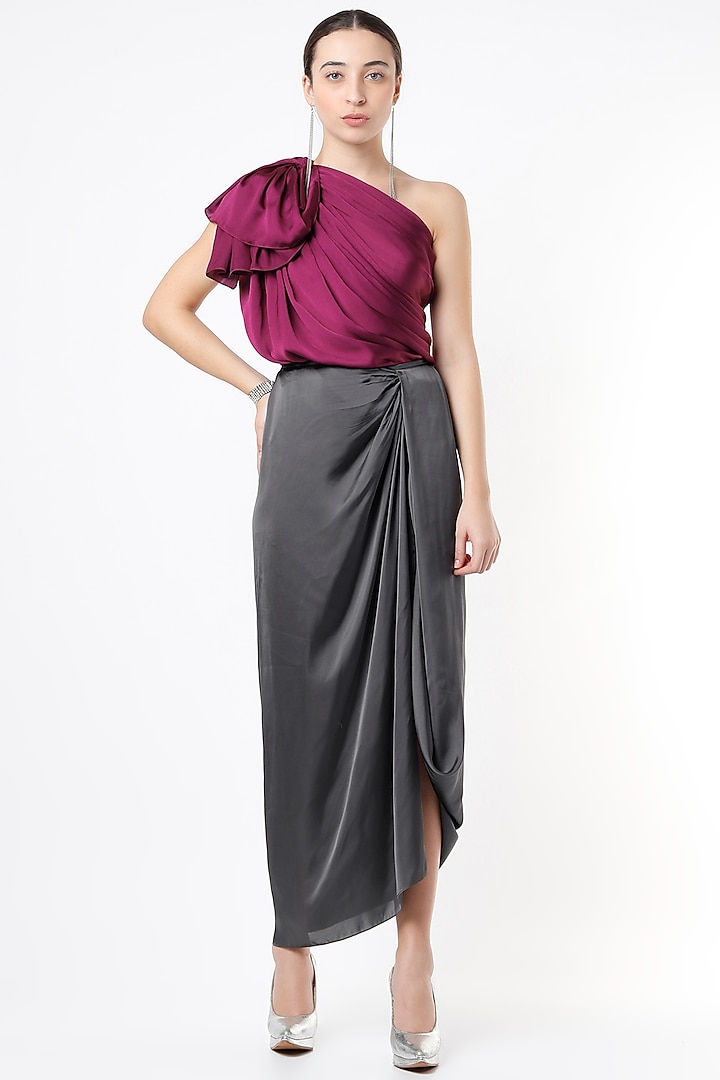 Wine & Grey Satin Skirt Set by NA-KA at Pernia's Pop Up Shop