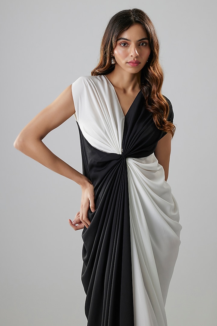 Black & White Double Georgette Color-Blocked Gown by NA-KA at Pernia's Pop Up Shop