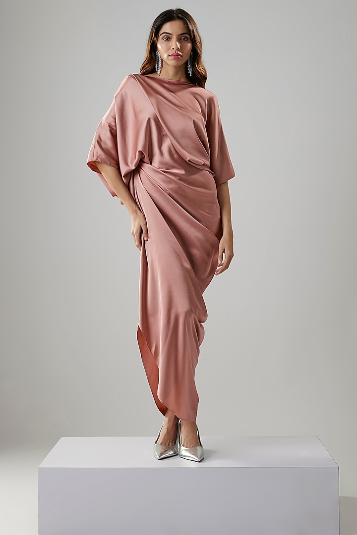 Blush Pink Satin Draped Gown by NA-KA at Pernia's Pop Up Shop