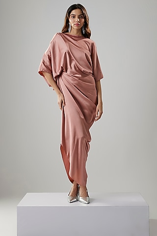 Blush Pink Satin Draped Gown by NA-KA