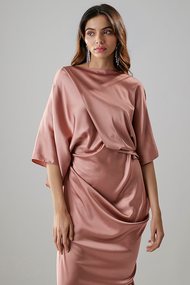 Blush Pink Satin Draped Gown by NA-KA at Pernia's Pop Up Shop