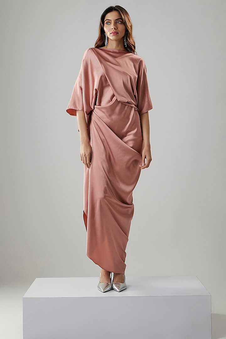 Blush Pink Satin Draped Gown by NA-KA at Pernia's Pop Up Shop