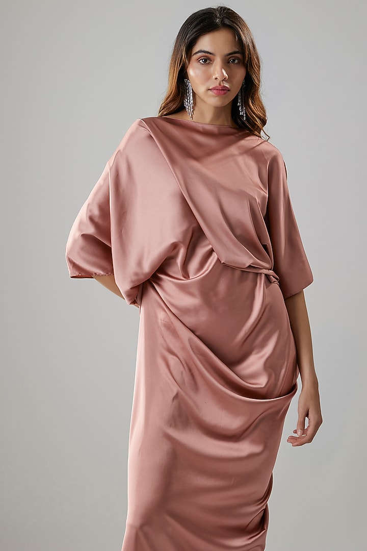 Blush Pink Satin Draped Gown by NA-KA at Pernia's Pop Up Shop