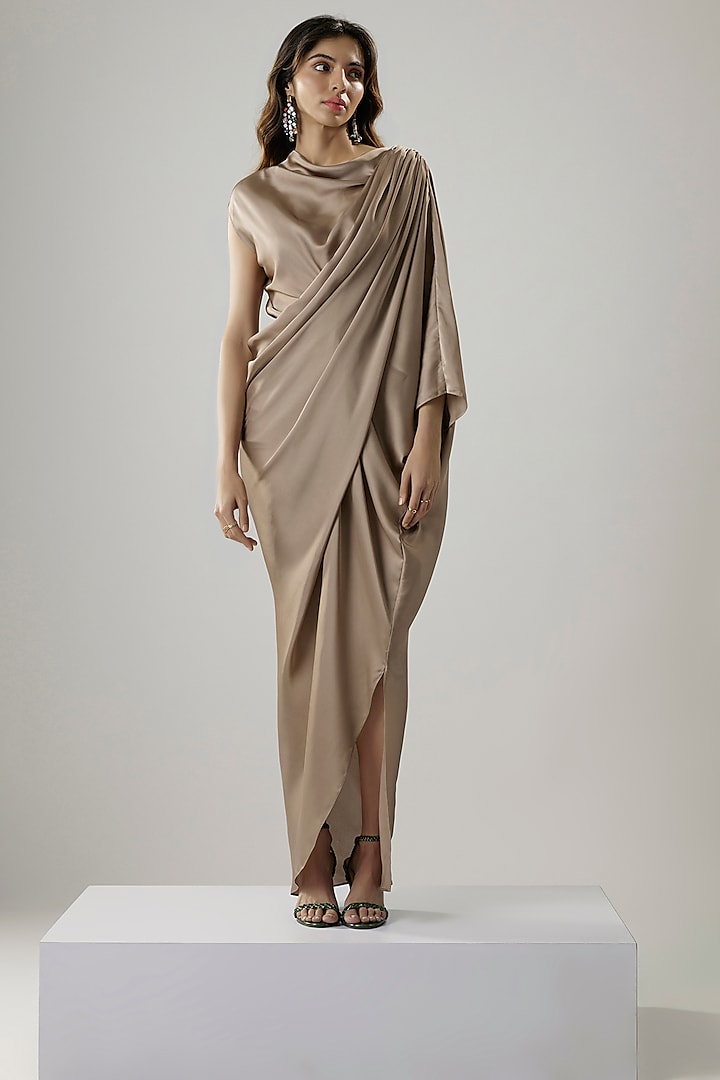 Nude Satin Cowl Gown by NA-KA at Pernia's Pop Up Shop