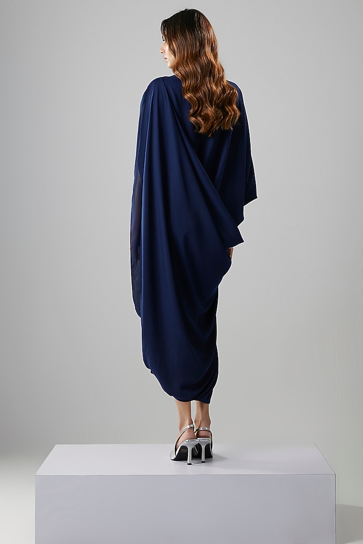 Navy Double Georgette Draped Summer Dress by NA-KA at Pernia's Pop Up Shop