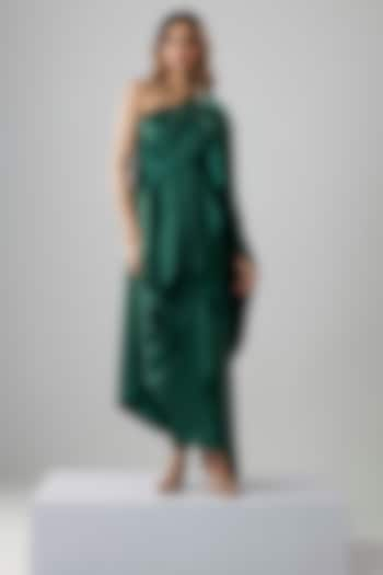 Emerald Green Satin One-Shoulder Gown by NA-KA at Pernia's Pop Up Shop