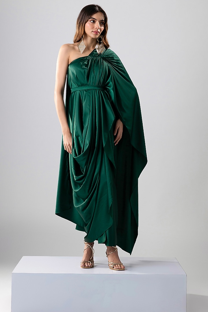 Emerald Green Satin One-Shoulder Gown by NA-KA at Pernia's Pop Up Shop