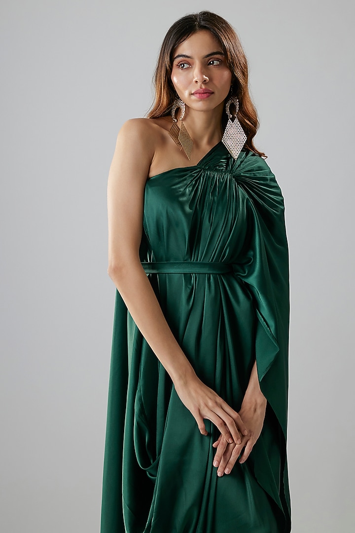 Emerald Green Satin One-Shoulder Gown by NA-KA at Pernia's Pop Up Shop