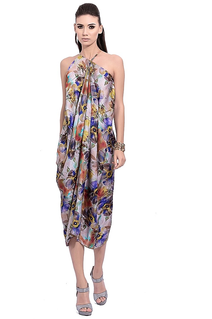 Purple Floral Printed Summer Dress With Belt by Na-ka at Pernia's Pop Up Shop
