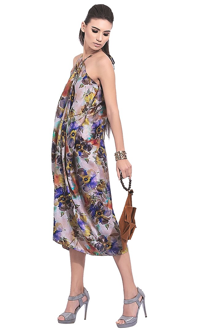 Purple Floral Printed Summer Dress With Belt by Na-ka at Pernia's Pop Up Shop