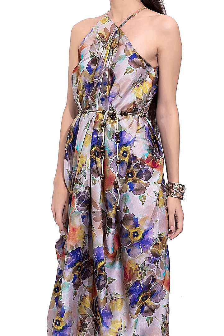 Purple Floral Printed Summer Dress With Belt by Na-ka at Pernia's Pop Up Shop