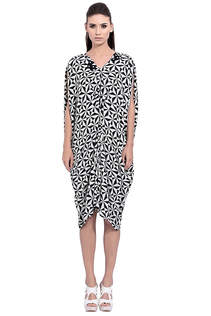 Black Geometric Printed Summer Dress With Belt by Na-ka at Pernia's Pop Up Shop