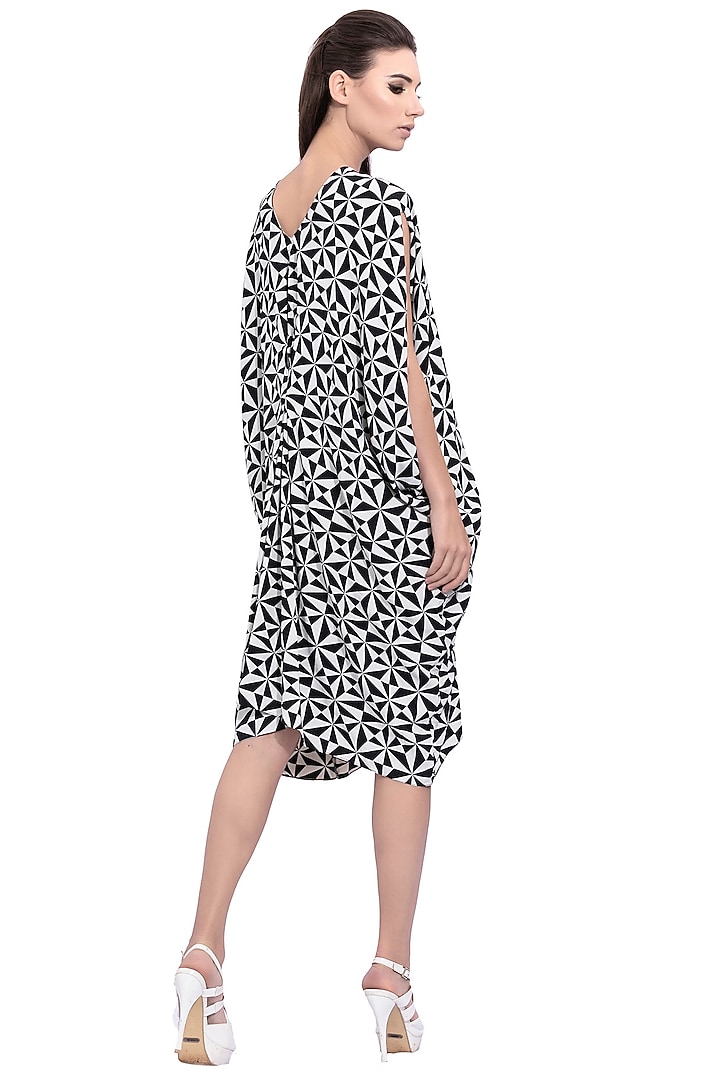 Black Geometric Printed Summer Dress With Belt by Na-ka at Pernia's Pop Up Shop