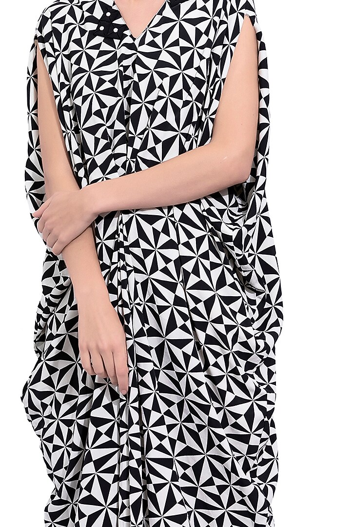 Black Geometric Printed Summer Dress With Belt by Na-ka at Pernia's Pop Up Shop