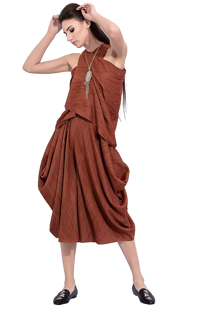 Rust Orange Striped Top With Skirt by Na-ka at Pernia's Pop Up Shop