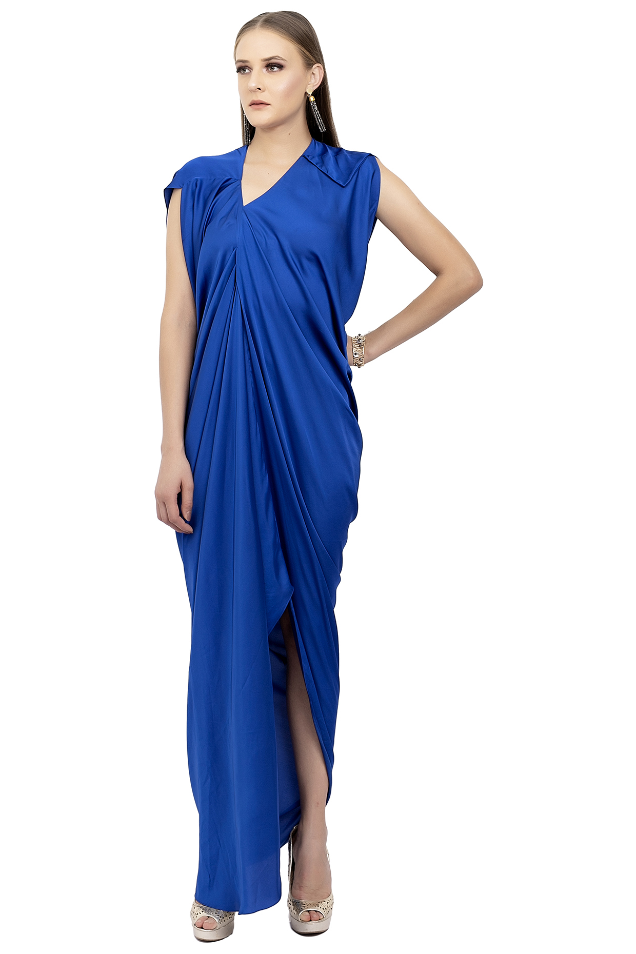 Cobalt Blue Draped Summer Dress by Na-ka at Pernia's Pop Up Shop