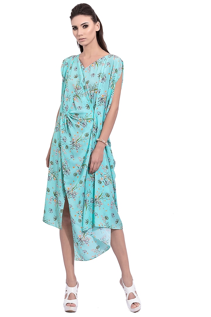 Turquoise Blue Printed Summer Dress by Na-ka at Pernia's Pop Up Shop