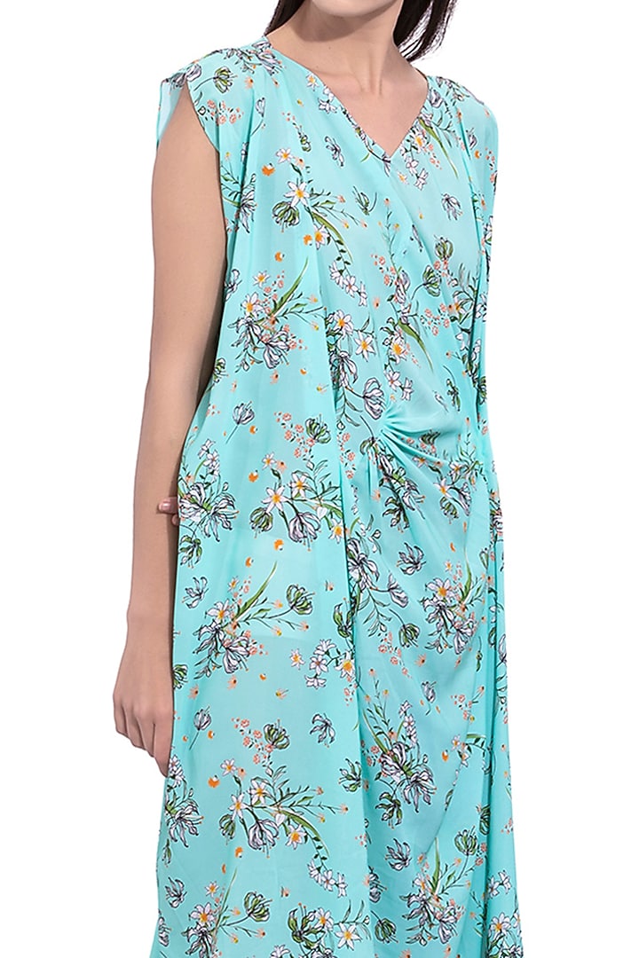 Turquoise Blue Printed Summer Dress by Na-ka at Pernia's Pop Up Shop
