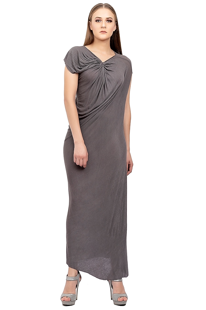 Grey Draped V-Neck Summer Dress by Na-ka at Pernia's Pop Up Shop