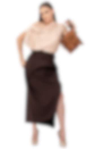 Blush Pink Top With Brown Skirt by Na-ka at Pernia's Pop Up Shop