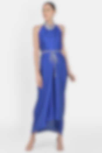 Cobalt Blue Digital Printed Draped Summer Dress by Na-Ka at Pernia's Pop Up Shop