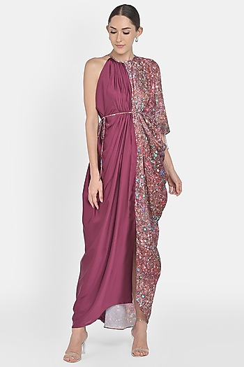 Wine Digital Printed Draped Summer Dress by Na-Ka at Pernia's Pop Up Shop