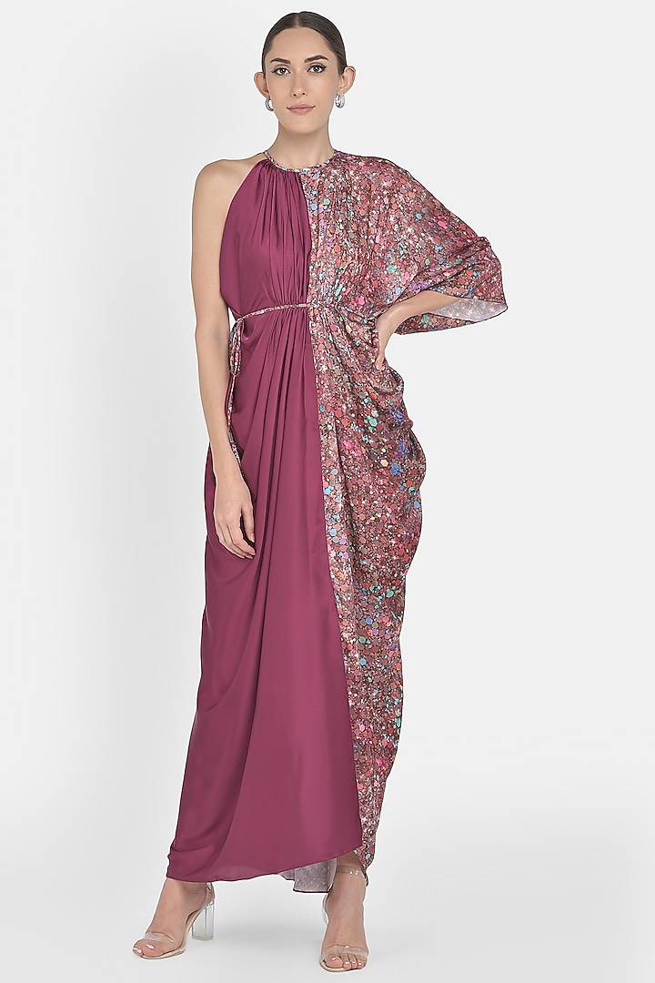 Wine Digital Printed Draped Summer Dress by Na-Ka at Pernia's Pop Up Shop