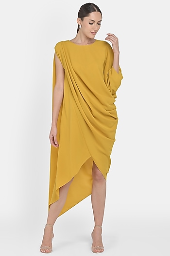 Mustard Yellow Draped Summer Dress by Na-Ka at Pernia's Pop Up Shop