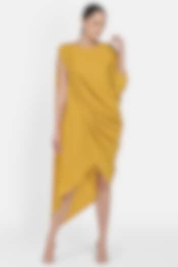 Mustard Yellow Draped Dress by Na-Ka