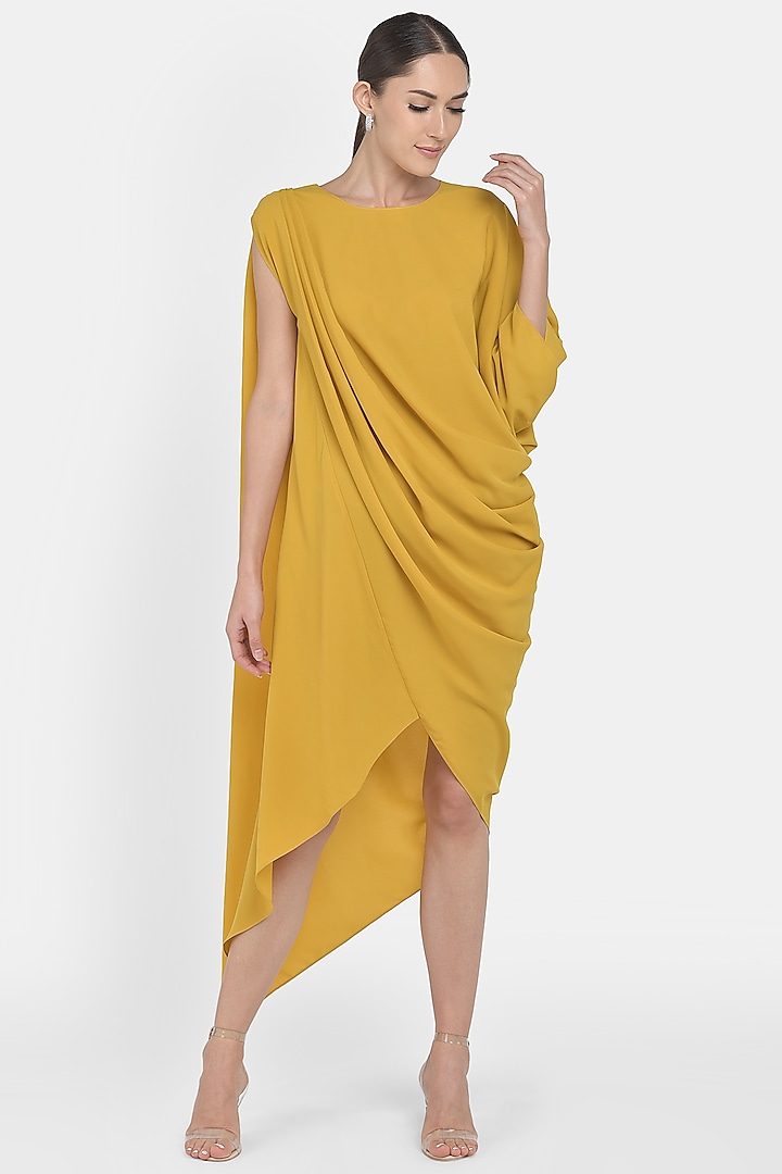 Mustard Yellow Draped Dress by Na-Ka