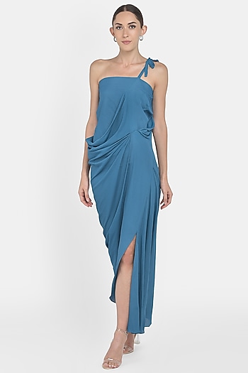 Cobalt Blue Tie-Up Draped Summer Dress by Na-Ka at Pernia's Pop Up Shop