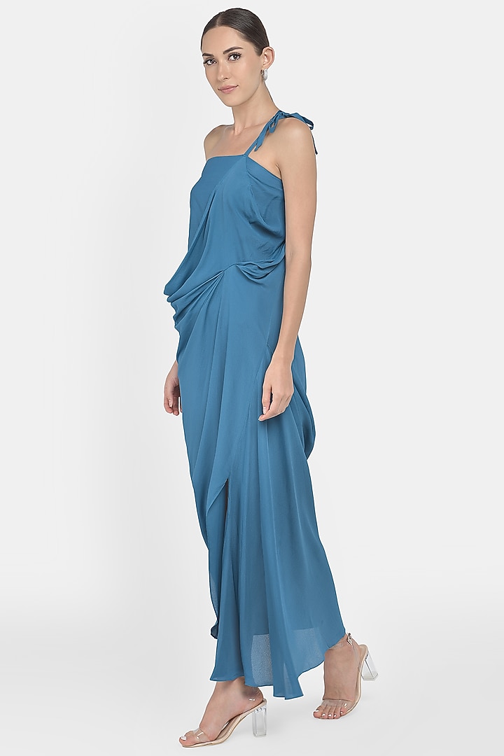 Cobalt Blue Tie-Up Draped Summer Dress by Na-Ka at Pernia's Pop Up Shop