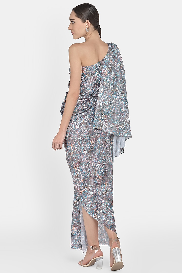 Grey Printed Draped Gown by Na-Ka at Pernia's Pop Up Shop