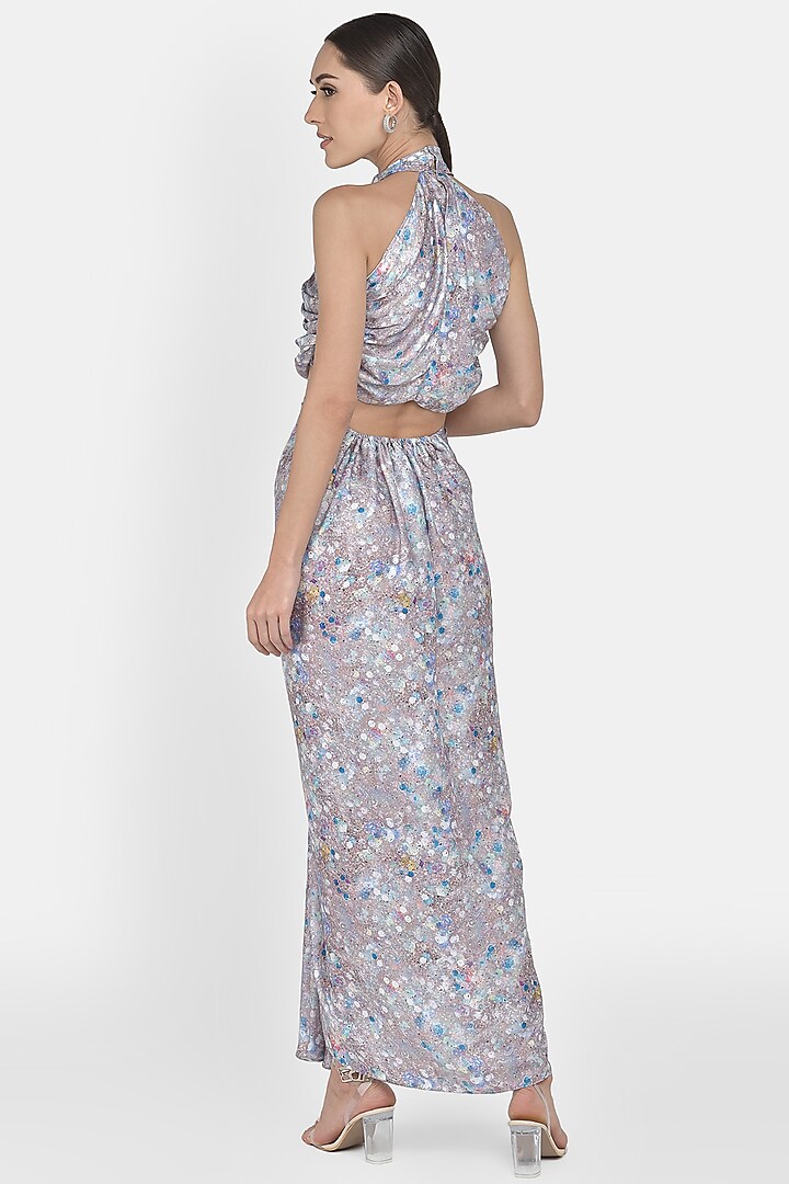 Grey Printed Gathered Gown by Na-Ka at Pernia's Pop Up Shop