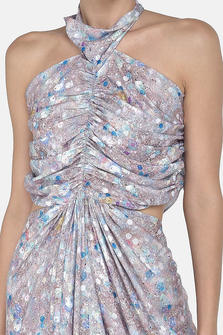 Grey Printed Gathered Gown by Na-Ka at Pernia's Pop Up Shop