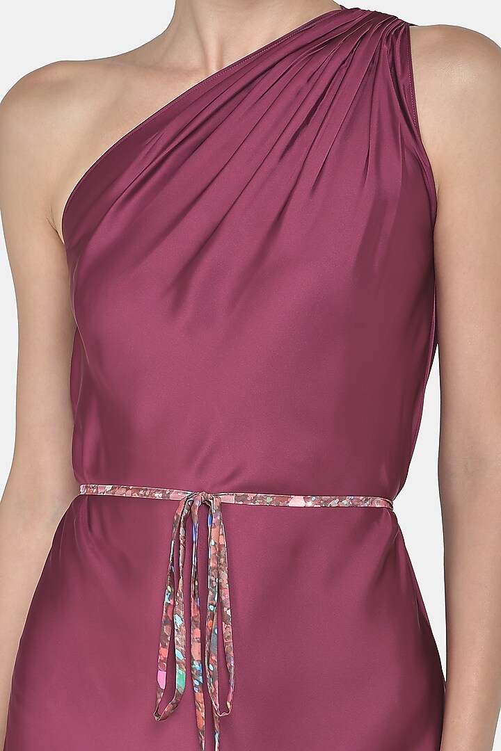 Wine Digital Printed Asymmetric Draped Summer Dress by Na-Ka at Pernia's Pop Up Shop